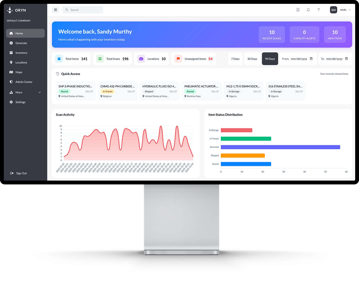 Oryn Web App Dashboard
