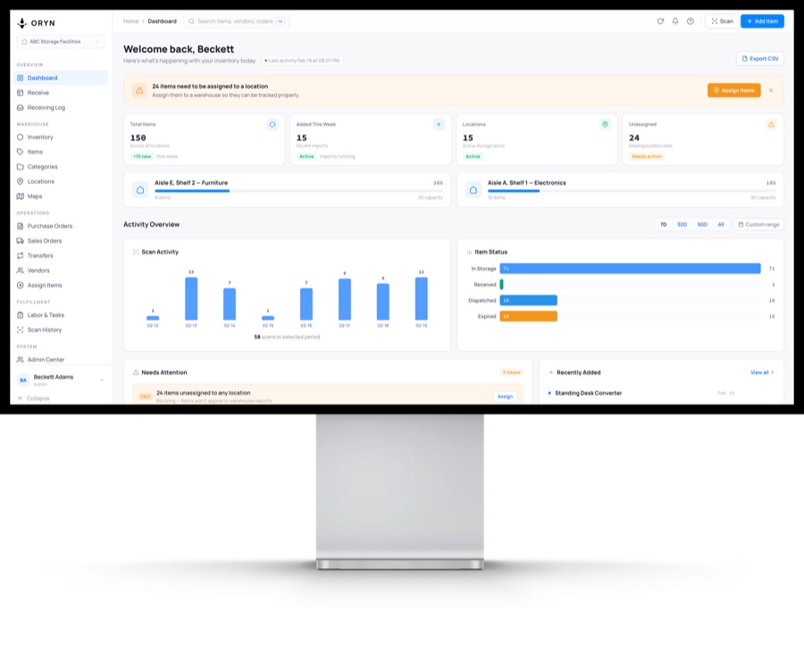 Oryn workspace dashboard preview